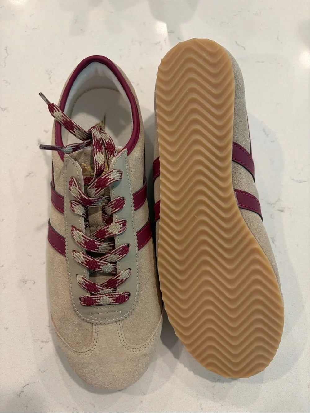 Gola Beige and Maroon Suede Sneaker - Women's Classic Trainer